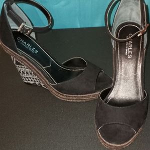 Wedges, black and brown trim, size 9